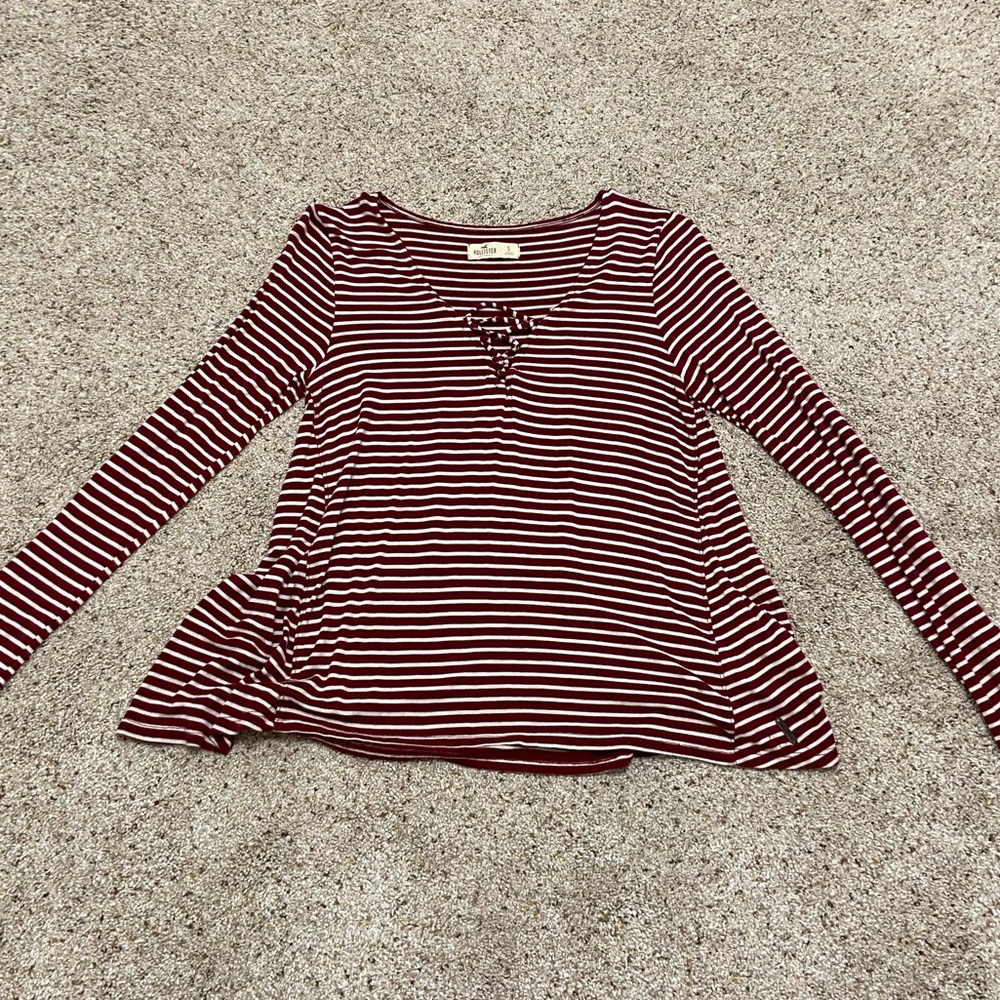 Hollister Maroon Striped Long Sleeve